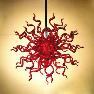 Modern Art Glass Chandelier Pendant Lamp Antique Murano Hand Blown-Glass Light Red Lampshade Loft Decorative LED Lighting Fixture 28 Inches
