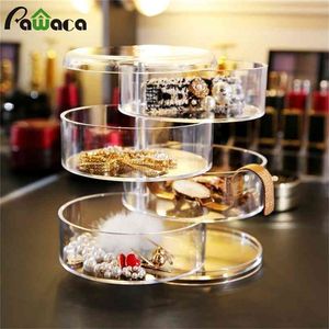Transparent 360 Degrees Rotary Multilayer Jewelry Storage Box Holder Earpin Earrings Small Objects Organizer Plastic 210922