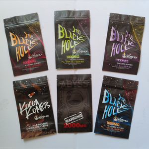 The black hole kosmik brands sour fruit gummies packing bags 1000mg 500mg servings per pack per 3.5oz resealable mylar Edibles Infused Gummy zipper bag