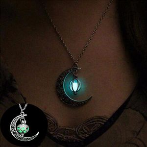 Moon Glowing Necklaces Gem Charm Jewelry Women Halloween Pendant Hollow Luminous Stone Necklace Gifts