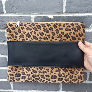 Hairy Leopard Evening Bag PU Faux Leather Handle Short Fur Dinner Clutch Cheetah Makeup Bags with PU wristlet band DOM970