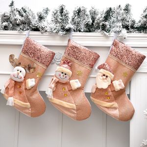 Árvore de Natal Decorações Rosa Sequin Socks Ornaments Festival Gift Bag 3 estilos