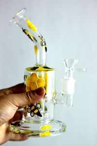 Handmade Craft Glass Beaker Bong Hookahs Height 25cm Bee Pattern Percolator bongs for smoking 18.8mm joint