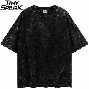 Hip Hop Streetwear T-shirt oversize da uomo T-shirt tinta unita lavata T-shirt in cotone a maniche corte Harajuku T-shirt primavera estate 210726