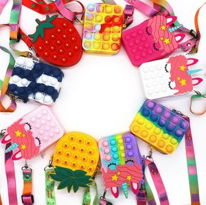 Fidget Pops Sensory Bubble Bretelle Shoulder Bag Finger Push Phone Pouch Case Coin Purse Decompression Unicorn Toys for Girls Kids christmas Gifts