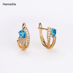 Stud Hanreshe Ohrringe Einfaches Zirkon Gold Niedlichen Exquisite Mini Blau Kristall Ohrring Stilvolle Modeschmuck Party Weibliche Geschenk