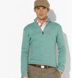 Suéter polo masculino casual de alta qualidade com meio zíper bordado cavalo suéter de algodão tamanho M-2XL