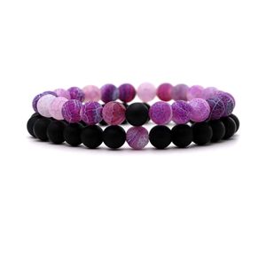 Verão simples na moda na moda lava natural pedra faixa frisada para as mulheres homens yoga jóias casal par pulseira conjunto de corda elástica corda multicolor