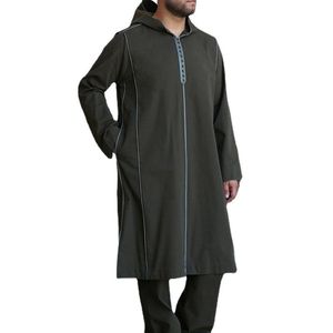 Abbigliamento etnico Camicie lunghe da uomo tradizionali nere a maniche lunghe con cappuccio in stile africano T-shirt musulmana a righe casual Chilaba Man 2022