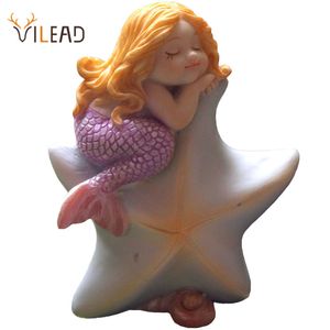 VILEAD Figurine di sirene dormienti per acquario Miniature Fairy Garden Decorazioni per torte Resin Room Decor Accessori Conchiglie 210318