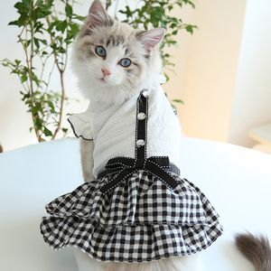 Wiosna Pet Cat Dog Odzież Czarny Plaid Drukuj Puppy Dress Teddy Bichon Bulldog Zwierzęta Psy Ubrania