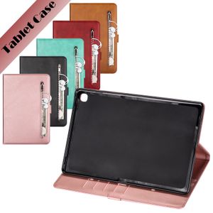 PU Skórzane tabletki Przypadki do Samsung Galaxy Tab P200 / T510 / T515 / T720 / T725, Calfskin Tekstura Zipper Monety Torebka Flip Stand Case Pokrywa Z Slotami, 1 sztuk Min / Mieszana Sprzedaż