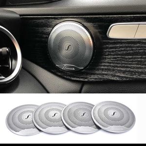 2019 4pcs for Mercedes Benz Car Audio Speaker Car Door Loudspeaker Trim Cover 2015-2018 c Class W205/glc 2016-2018 E-class Stainless Steel Car