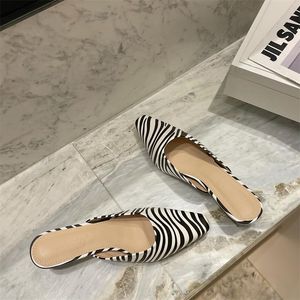 Wholesale covered toe shoes resale online - Slippers Women Mule Mary Jane Zebra Pattern Solid Toe covered Slipper Fashion Pointed Toe Lady Flat Sandals Slides Shoes