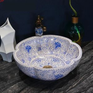 Porcelana azul e branco porcelana pia embarcação handmade cerâmico lavagem lavo bacia redonda bancada de bancada cerâmica pty