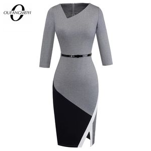 Women Formal Knee-Length Asymmetrical Neck Wear to Work Dresses Business Office Bodycon Elegant Pencil Dress EB290 210323