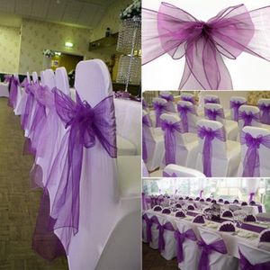 Stol täcker 18*275 cm Organza Bröllopsstol Cover Sash Party Bankettstolar Bow Sashes With Ribbon Ceremony Decorations