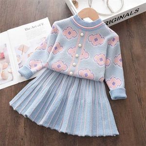Sonbahar Toddler Kış Bebek Kız Dres Bebek Kız Örgü Elbise Kız Ruffled Kollu Kazak Elbise Giyim Dantel Elbise 211224