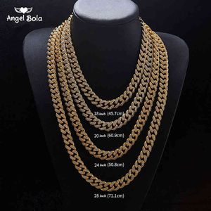 12mm Iced Out Zircon Cuban Necklace Chain Hip Hop Jewelry Gold color Copper Material CZ Clasp Mens Necklace Link 18-28inch X0509