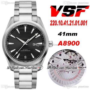 VSF Aqua Terra 150m Cronometadores mestre Cal A8900 Mens Automático Assista Black Textury Dial Texturize Pulseira de aço inoxidável 220.10.41.21.01.001 Super edição PureTime 11a1