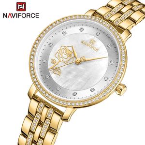 Naviforceブランドの高級レディースウォッチファッションゴールド女性ウォッチステンレススチールの防水時計少女ギフトブレスレット腕時計210517