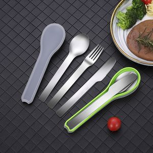 Porslin Dinner Kniv Fork Spoon Travel Utensils Rostfritt Stål Bestick Bestick Beställningsrum med Case Railable Portable