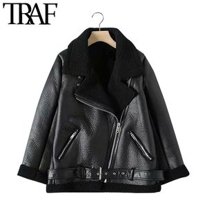 Women Fashion Thick Warm Winter Fur Faux Leather Oversized Jacket Coat Vintage Long Sleeve Female Outerwear Chic Tops 210507