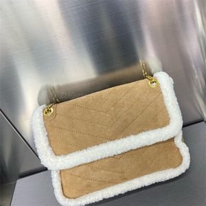 Tasarımcılar Çanta Kozmetik Crossbody Omuz Çantaları Çantalar Kılıf Cüzdan Çizgili Çile Bayan Harfler Kadife Zincir Kılıf Kare Kuzu Yün Flap Kadınlar Lüks Çanta