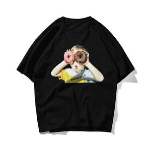 Donuts Boy Hip Hop Oversize T Shirt Men Streetwear Korean Tshirt Short Sleeve Cotton Loose HipHop T-Shirt Couple Summer 210603