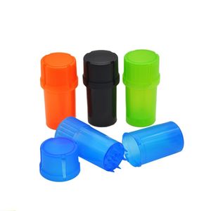 Round Plastic Bottle Grinder Med Container Accessori per fumo per frantoio Tabacco Spice Dry Herb Case Storage D42mm 4Layer Secure Twist System System