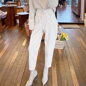 Spring Women Harem Jeans Pants Fashion High Waist Loose White Denim Female Buttons Trousers Streetwear 10391 210508