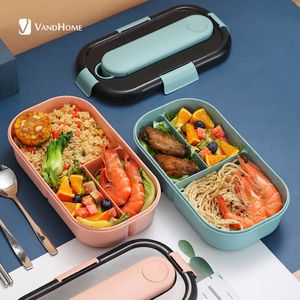 VandHome Scatola da pranzo in plastica giapponese per bambini Bento a microonde per la scuola con scomparto per stoviglie Contenitore per alimenti a prova di perdite 210709