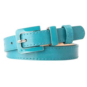 Designer PU Leather Belt For Women Black Blue Green 2cm Narrow Thin Leather Candy Color Pin Buckle Waist Belts Female G220301
