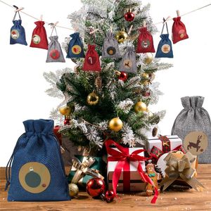 クリスマスの装飾カウントダウン24デジタルカレンダー木製カード収納バッグセットペンダント装飾品1日1日