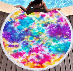 The latest 150CM round printed beach towel, tie-dye light style, microfiber, tassels, soft touch, support custom LOGO