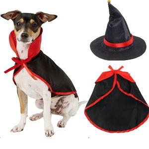 Hundebekleidung Halloween-Haustierkostüm-Sets Fledermausflügel Hexenumhang Zaubererhut Glocken Halsband für Katzen und kleine Hunde Cosplay Partydekoration A88