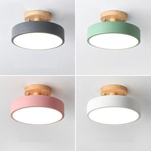 Taklampor Macaron Trä LED Ljus Modern Rund Metalllampa För Hem Sovrum Korridor Badrum Loft Inredning Belysningsarmaturer