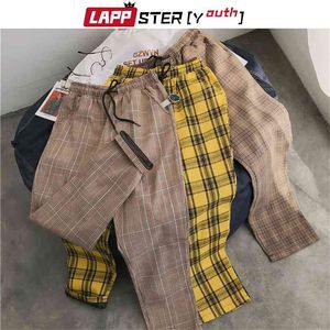 LAPPSTER-Youth Streetwear Black Plaid Pants Men Joggers s Straight Harem Korean Hip Hop Trousers Plus Size 210715