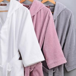 Towel Embroidered Men Bathrobe Hooded Women Autumn Thick Warm Cotton Dressing Gowns Long Bath Robe El Spa Soft Kimono