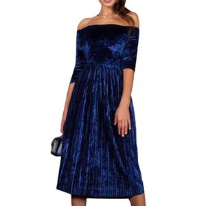Slash шеи бархатное зимнее платье 3 цвета элегантное плиссированное платье женщины леди партии платья элегантные вечерние Vestidos