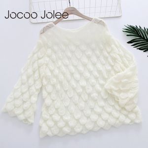 JOCoo Jolee Elegancki sweter Kobiety Casual Moda Luźne Kobiety Swetry i swetry Cute 3D Różowy White Jumper Sueter Mujer 210518
