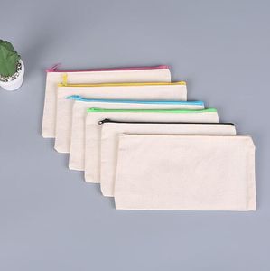 Blank DIY Craft Bags Canvas Pen Pencil Case Cotton Invoice Bill Makeup Cosmetic Bag Multipurpose Travel Toiletry Pouch with Zipper