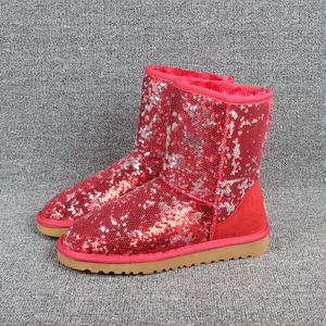 Kobiety brokatowe buty cekiny WGG klasyczny projektant śnieżne buty zimowe kostki Mini krótkie kolano błyszczy guzik Bling Boot sprzedaż bezpośrednia czarny