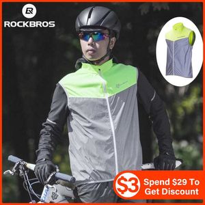 Rockbros Windproof 사이클링 조끼 사이클링 재킷 통기성 반사 의류 자전거 조끼 민소매 반사 의류 H1020
