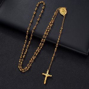 ingrosso 28 Collana-Collane del pendente Drop Acciaio inossidabile Rosario perline Collana mm oro colore nero con Gesù Cristo Crucifix Cross