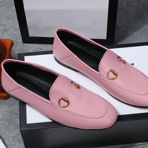 21 spring and fall luxury Designer women Dress shoes Genuine leather casual Flat heel Slipper Metal buckle Slippers Ladies loafers Trample Lazy boat womens shoe 34 -41