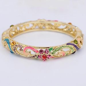 Lyxfärg emalj Bangle manschett för kvinnor kristallarmband vintage guldpläterade armband bohemiska modesmycken gåva mamma