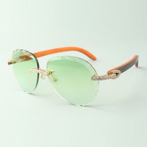 Exquisite classic endless diamond sunglasses 3524027, natural orange wooden temples glasses, size: 18-135 mm