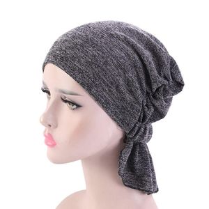 Beanie / crânio tampas macia cor pura longa cauda hijabs tampão muçulmano mulher interior chapéu turbante Dobra banda elástica perda de cabelo capoeiro cancer chemo feijão