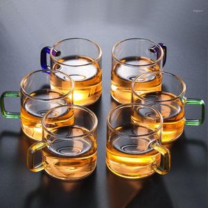 Tazza da tè per acqua in vetro trasparente resistente al calore da 4 pezzi x 120 ml con set di bicchieri da vino con manico quadrato